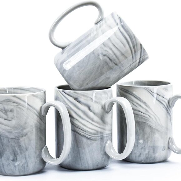 Coffee Mugs Set of 4,16 OZ Large Marble Ceramic Tea Cups with Handle, Big Bulk M - Picture 1 of 7